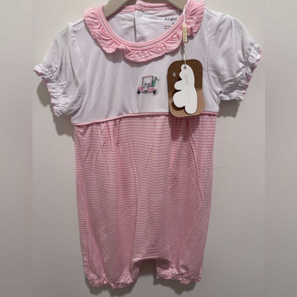Angel Dear Pink & White Striped Baby Nightgown with Ruffle Collar